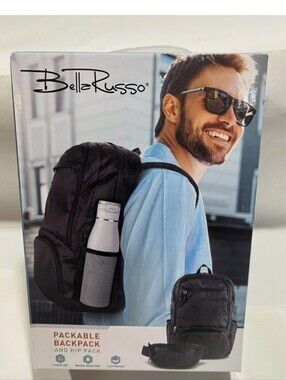 Bella Russo Packable Backpack Hip Pack Water-Resistant Black Foldable New In Box